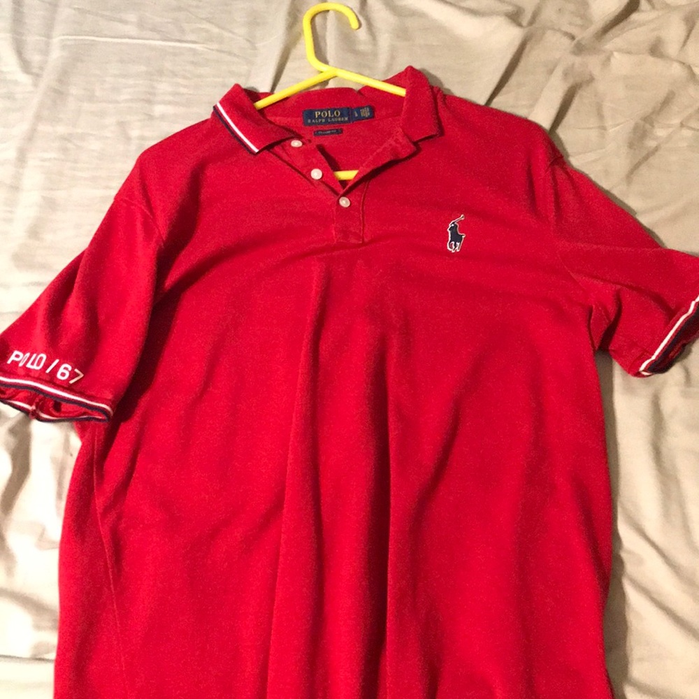 Red polo dress shirt